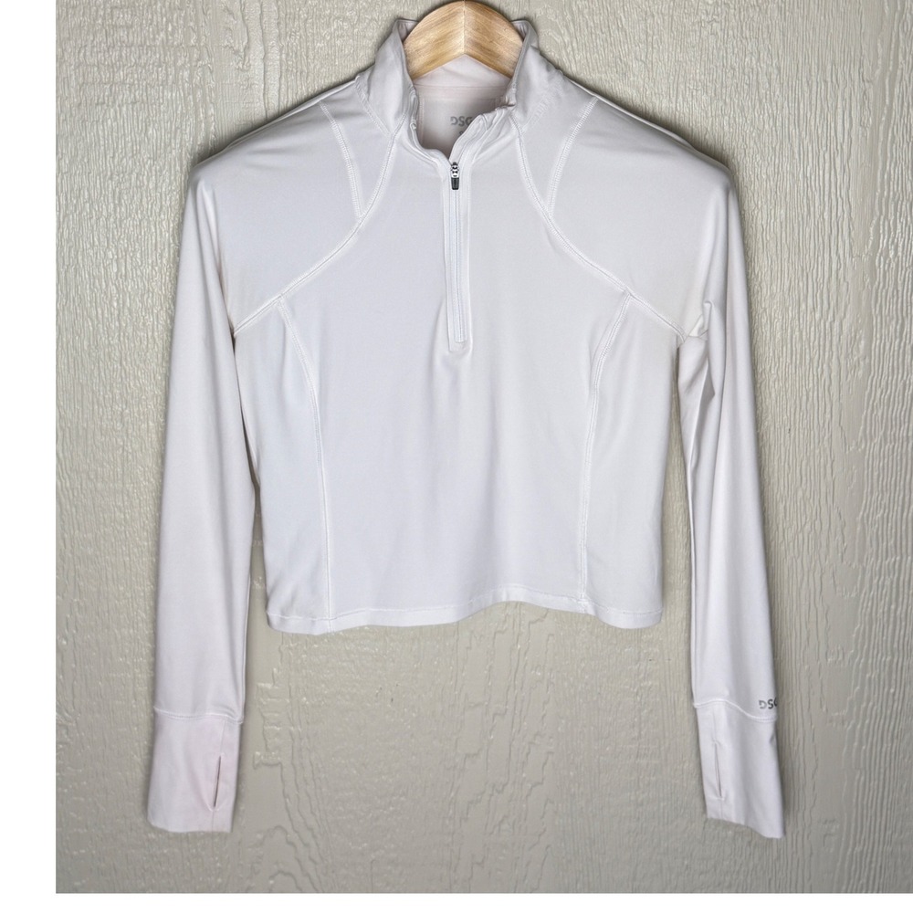 DSG Womens White Quarter Zip Cropped Athletic Pullover Thumbholes Size S
